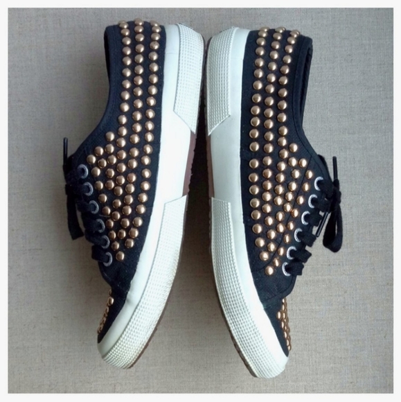 Superga Women US 8 Black Studded Lace-Up Shoes - Picture 6 of 8